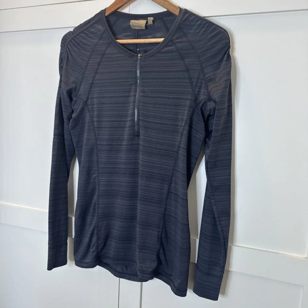 Athleta Womens Med Athletic Shirt Long sleeve Quarter zip Dk Gray zipper sleeve - Picture 2 of 12